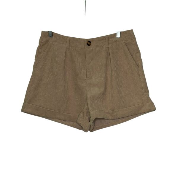 SHEIN beige corduroy pleated cuffed shorts size 8 - 10 - Picture 1 of 13